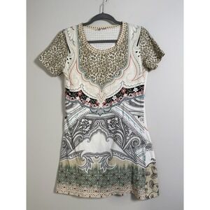 ETRO Women's 46 Print T Shirt Mini Dress Italy Shift Cotton Luxury Designer